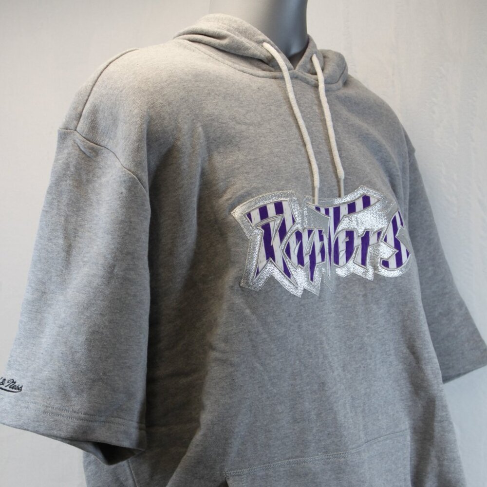 Toronto Raptors Throwback Style Short Sleeve Pullover Grey Hoodie Men's Size XL